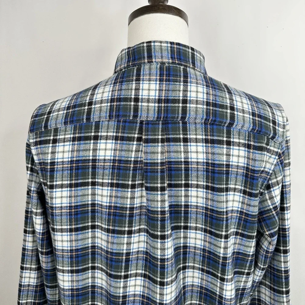 Men's Eddie Bauer Flannel Shirt Tartan Plaid Blue Green Cotton Button Up‎ Sz M